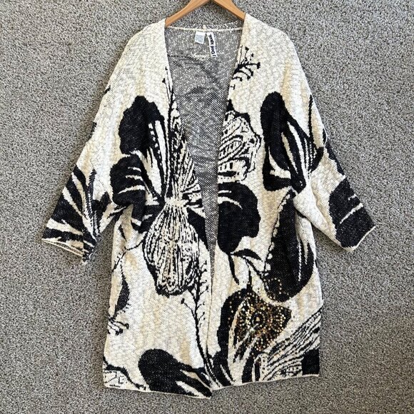 Desigual Womens Sz M Floral Open Front Mykonos Cardigan With Gold Sequin Accents - Picture 2 of 15